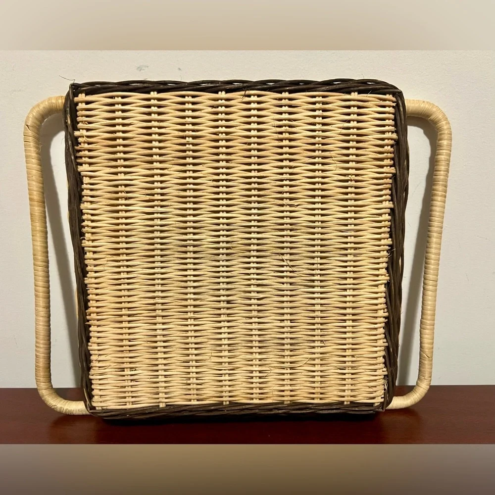 Two Tone Woven Wicker Rattan Serving‎ Tray with Handles Square Brown Natural Tan